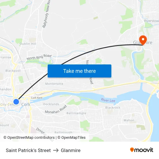 Saint Patrick's Street to Glanmire map
