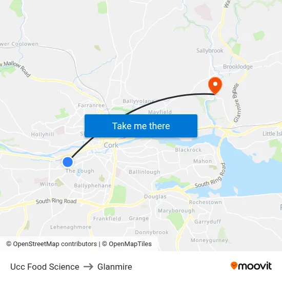 Ucc Food Science to Glanmire map