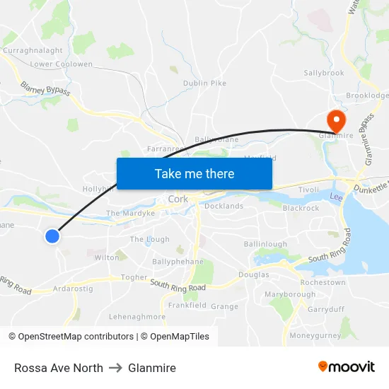 Rossa Ave North to Glanmire map