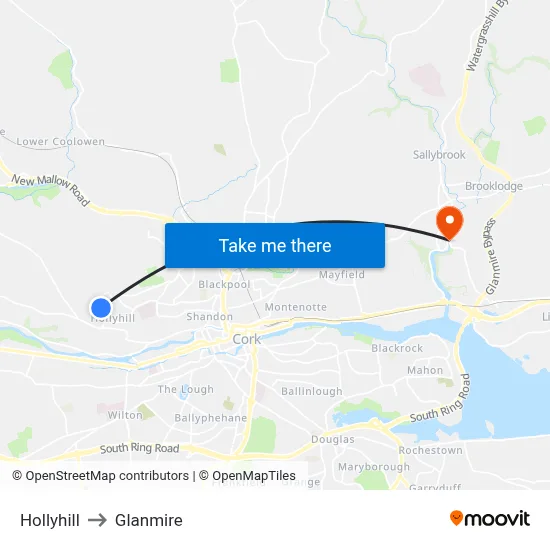 Hollyhill to Glanmire map