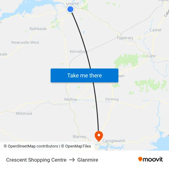 Crescent Shopping Centre to Glanmire map