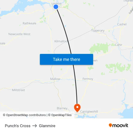 Punch's Cross to Glanmire map
