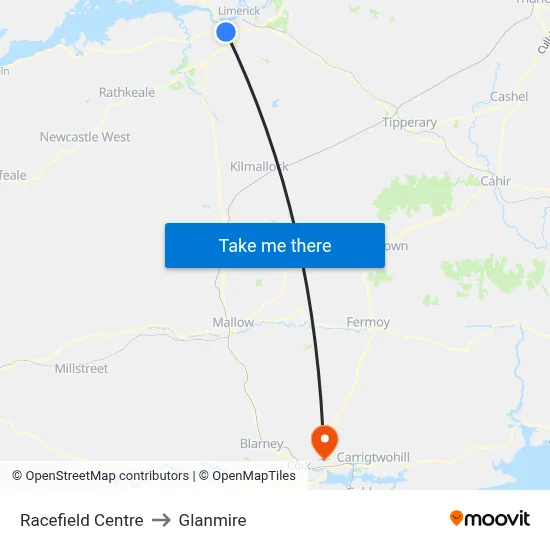Racefield Centre to Glanmire map