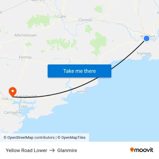 Yellow Road Lower to Glanmire map