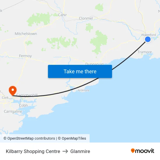 Kilbarry Shopping Centre to Glanmire map