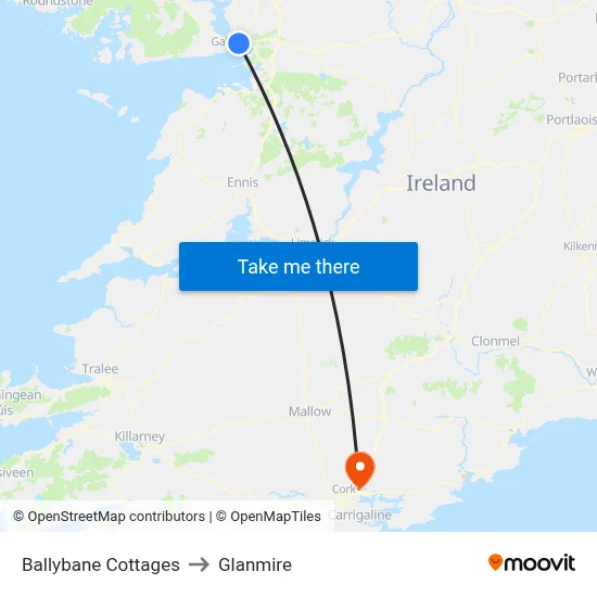 Ballybane Cottages to Glanmire map