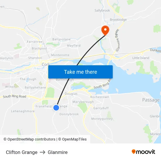 Clifton Grange to Glanmire map
