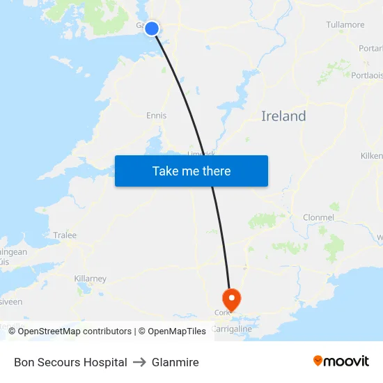 Bon Secours Hospital to Glanmire map