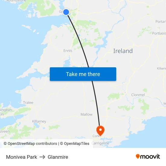 Monivea Park to Glanmire map