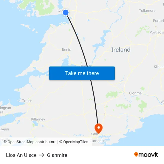 Lios An Uisce to Glanmire map