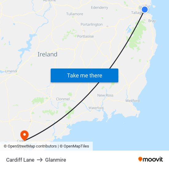 Cardiff Lane to Glanmire map