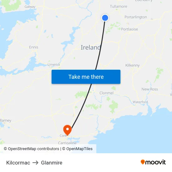 Kilcormac to Glanmire map