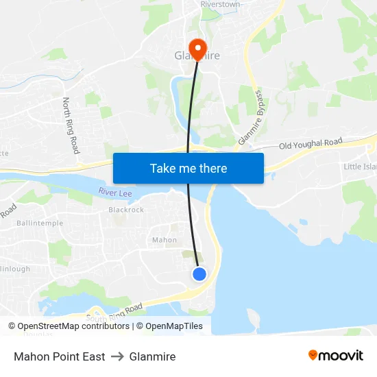 Mahon Point East to Glanmire map