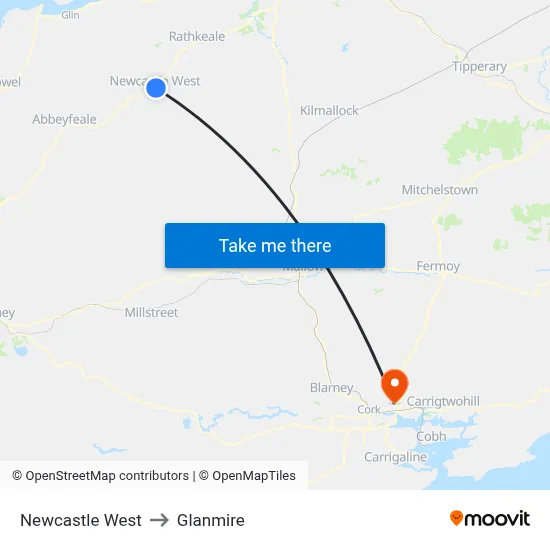 Newcastle West to Glanmire map