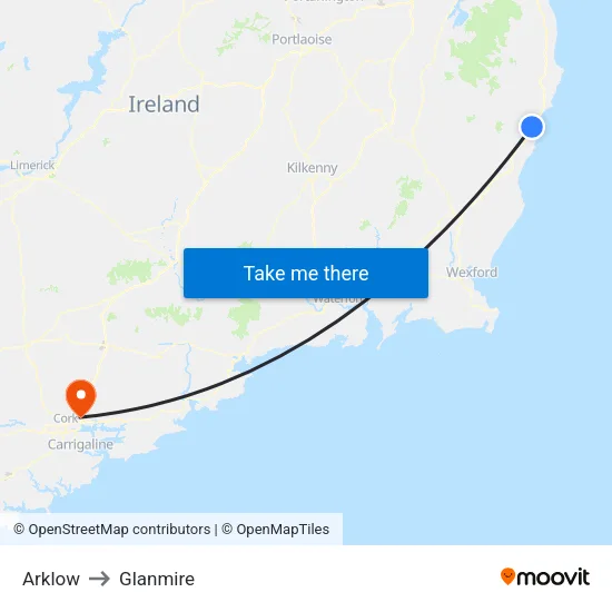 Arklow to Glanmire map
