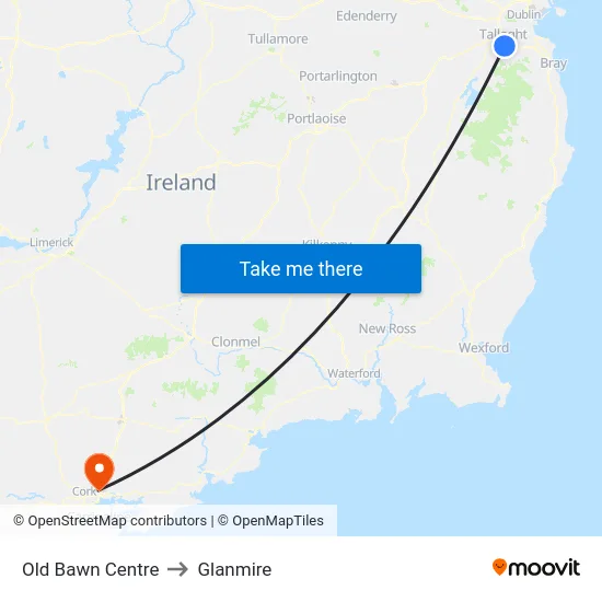 Old Bawn Centre to Glanmire map
