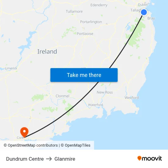 Dundrum Centre to Glanmire map
