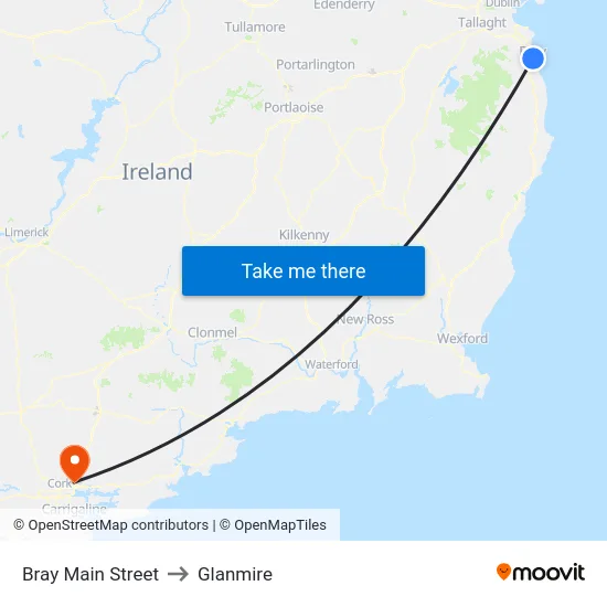 Bray Main Street to Glanmire map