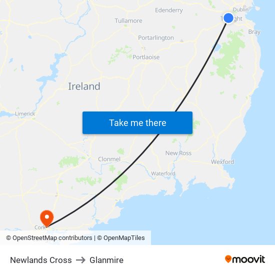 Newlands Cross to Glanmire map