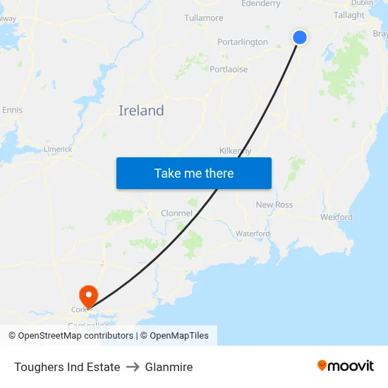 Toughers Ind Estate to Glanmire map