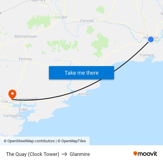 The Quay (Clock Tower) to Glanmire map