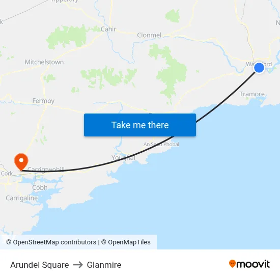 Arundel Square to Glanmire map