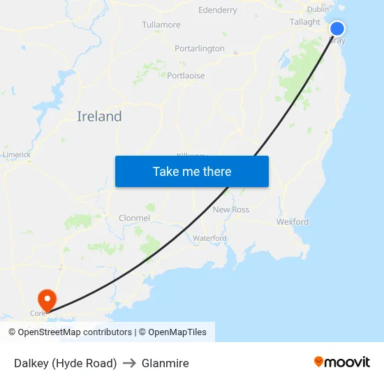 Dalkey (Hyde Road) to Glanmire map