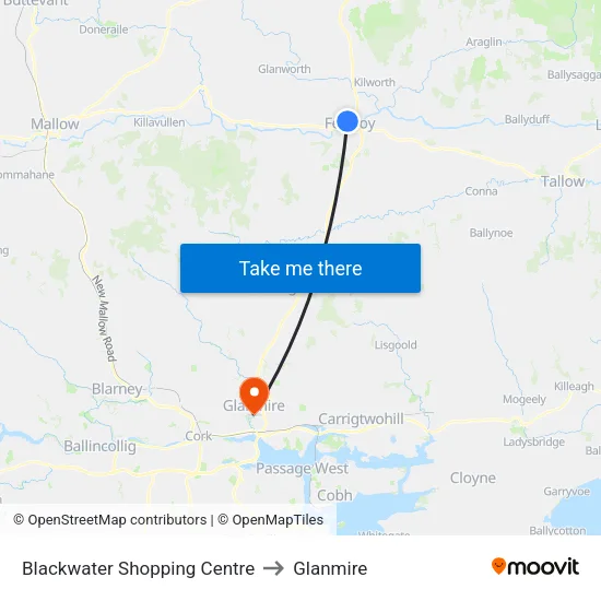 Blackwater Shopping Centre to Glanmire map