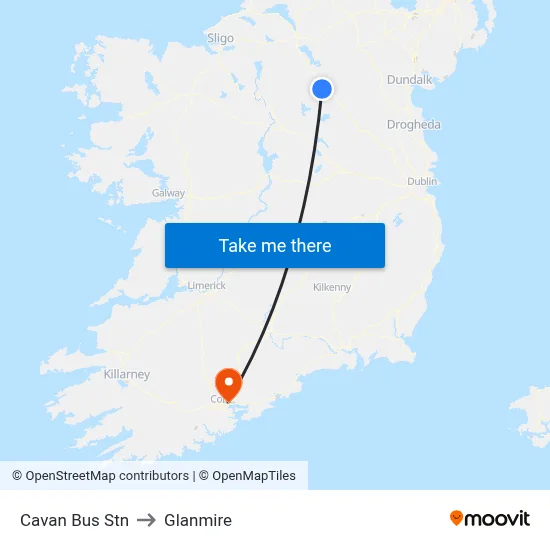 Cavan Bus Stn to Glanmire map