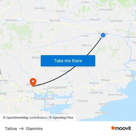 Tallow to Glanmire map