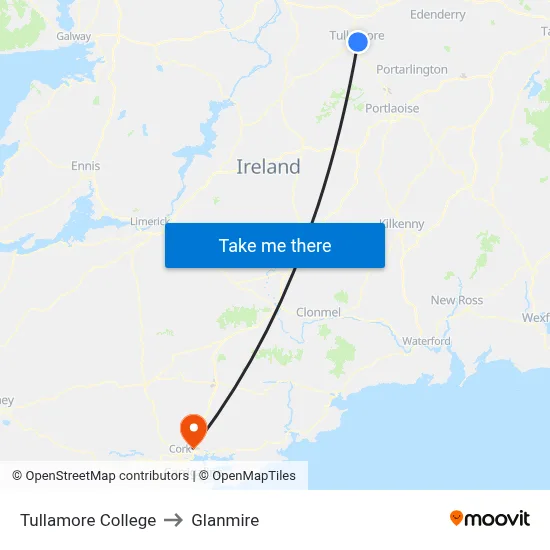 Tullamore College to Glanmire map