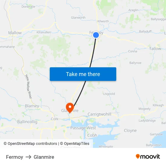 Fermoy to Glanmire map