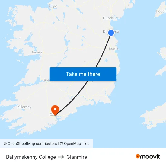 Ballymakenny College to Glanmire map
