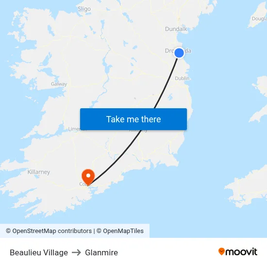 Beaulieu Village to Glanmire map