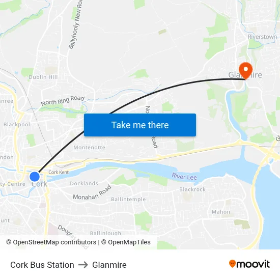 Cork Bus Station to Glanmire map