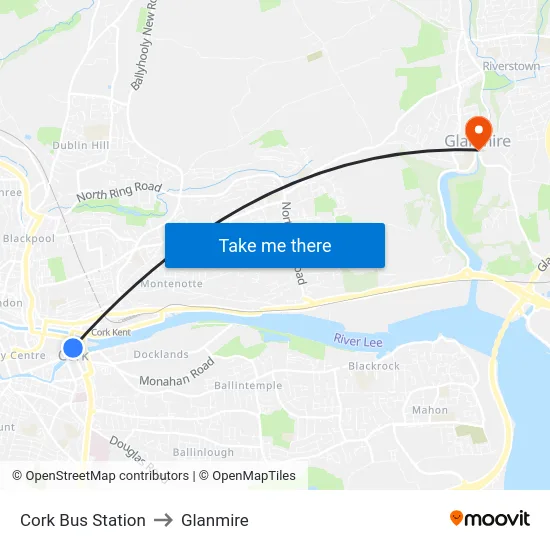 Cork Bus Station to Glanmire map