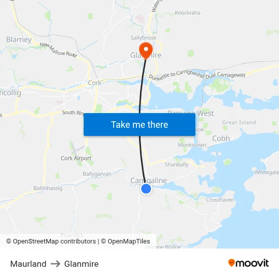 Maurland to Glanmire map