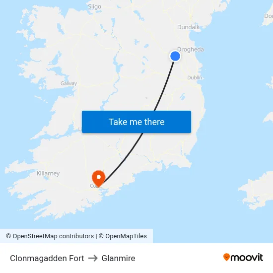 Clonmagadden Fort to Glanmire map