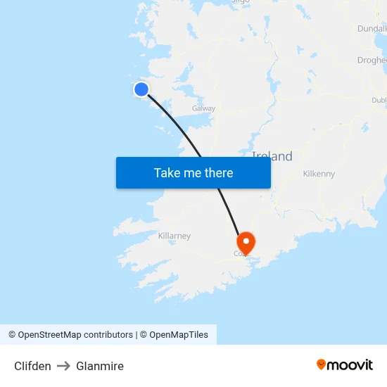Clifden to Glanmire map