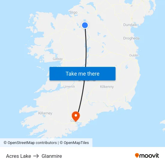 Acres Lake to Glanmire map