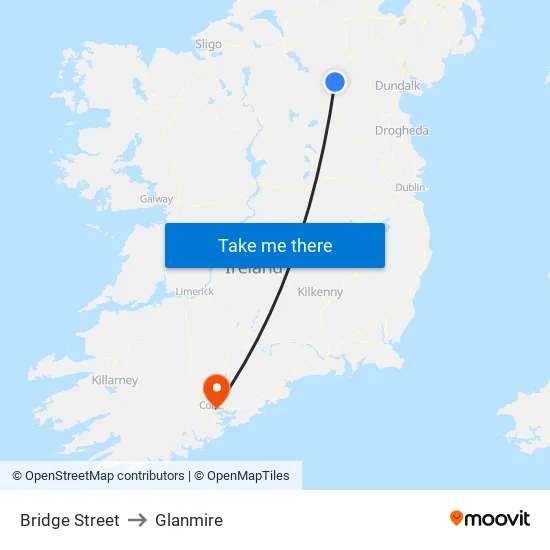 Cootehill to Glanmire map