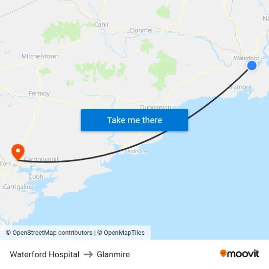 Waterford Hospital to Glanmire map