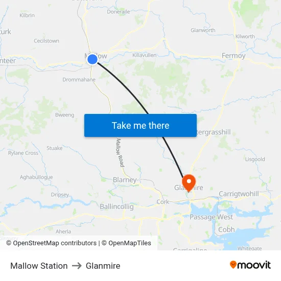 Mallow Station to Glanmire map