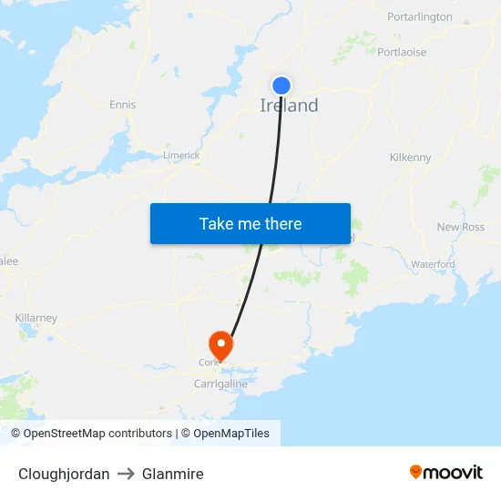 Cloughjordan to Glanmire map