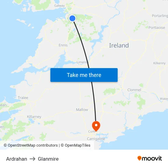 Ardrahan to Glanmire map