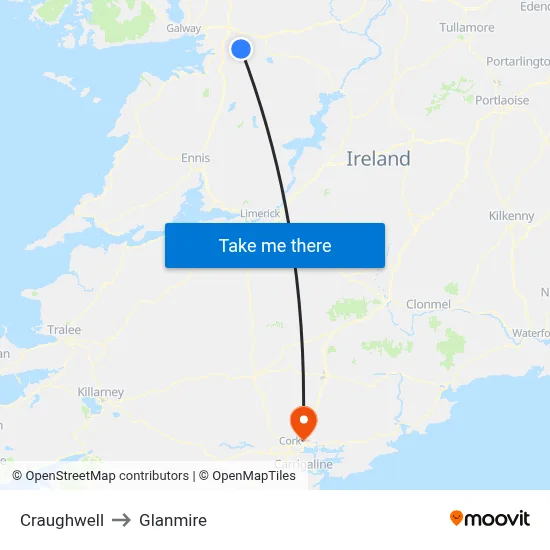Craughwell to Glanmire map