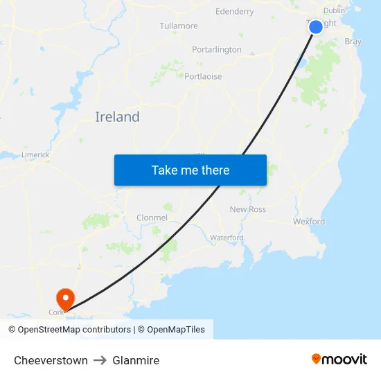 Cheeverstown to Glanmire map