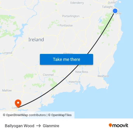Ballyogan Wood to Glanmire map