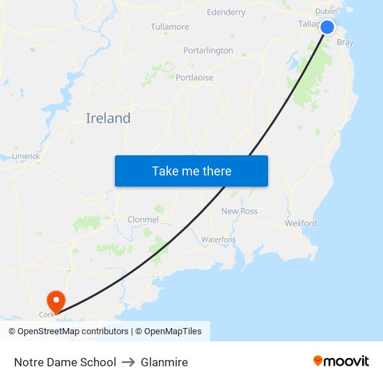 Notre Dame School to Glanmire map