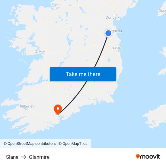 Slane to Glanmire map